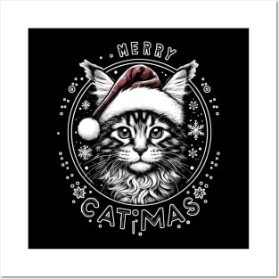 Merry Catmas Maine Coon Posters and Art
